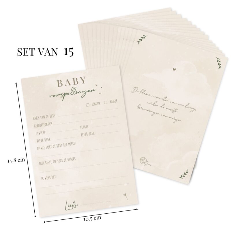 15 stuks Babyshower Voorspellingen Kaartjes